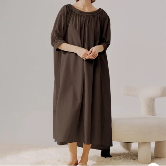 NAP Cream Tie Back Short Puff Sleeves Poplin Oversized Maxi Dress Size Small - Picture 6 of 12